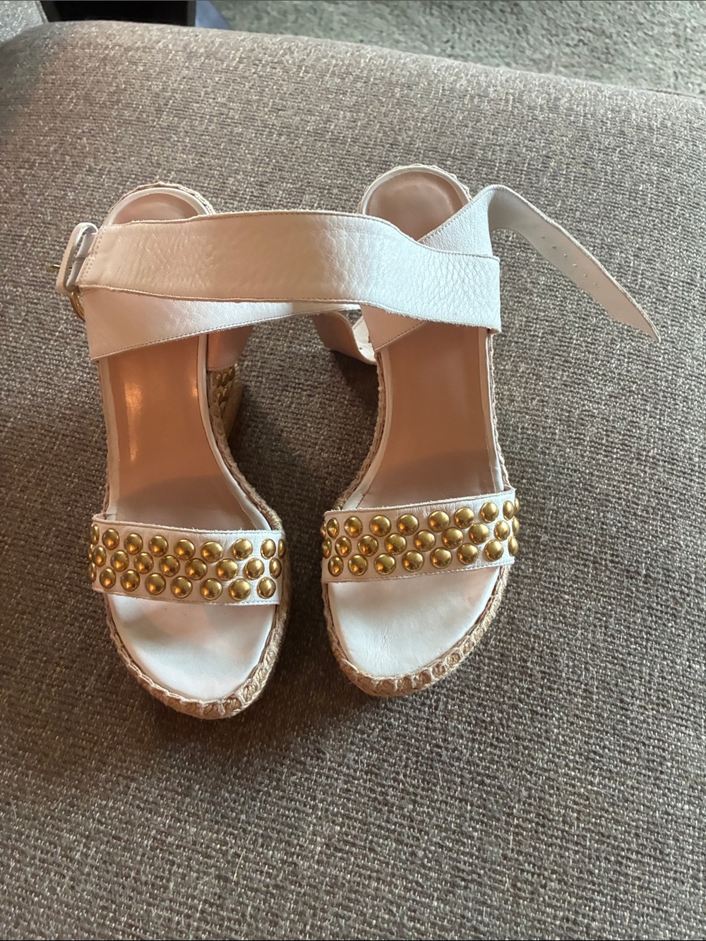 Stuart Weitzman White Espadrille Wedges with Gold Studs
